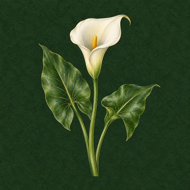 Botanical drawing of a white calla lily
